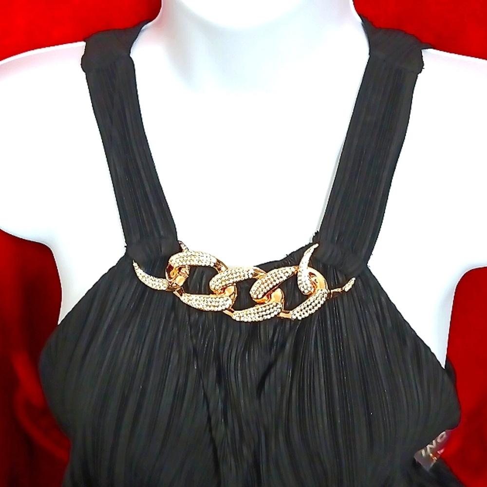 NWT🎁FREE GIFT INCLUDED Raffle Double-Layer Gold Crystal Chain Necklace Blouse - Picture 5 of 17